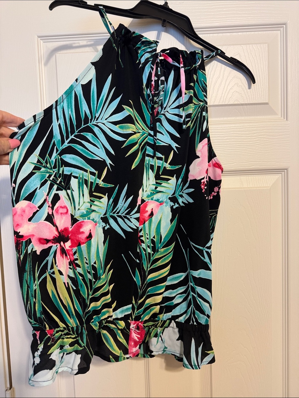 New York & Company Black Tropical Floral Halter Top - Pink & Green - Picture 2 of 6